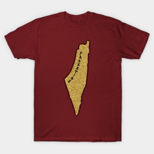 Palestinian Gold Glitter Map Area 27027 KM2 Palestine Will Be Free Solidarity Design -blk T-Shirt